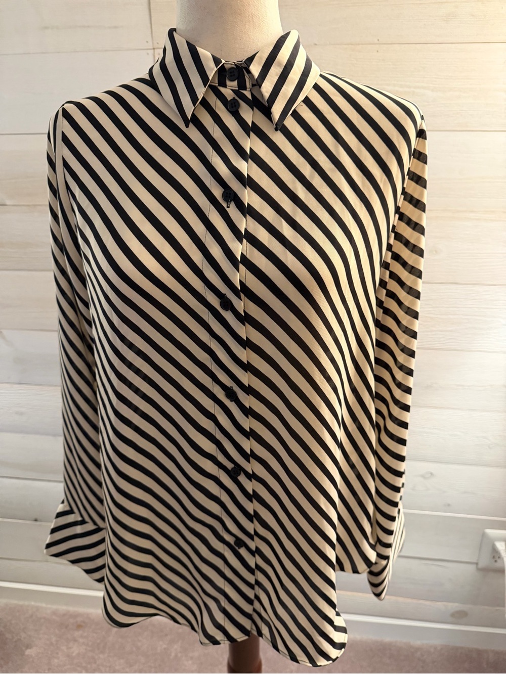 H&M Black and Cream Diagonal Stripe Button-Down Shirt